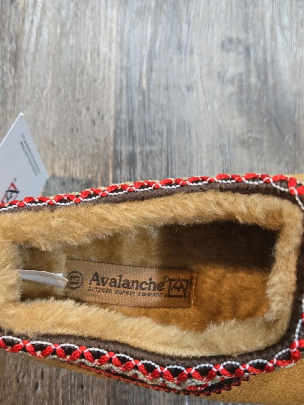 Avalanche Kids Tan Slip-On Slippers with Red Accent Trim